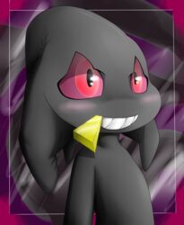  banette body_zipper generation_3_pokemon happy humanoid male nintendo pokemon pokemon_(species) purplebunnygal smile solo young zipper zipper_mouth 