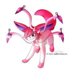  alpha_channel blue_body blue_eyes blue_fur clenched_teeth eeveelution feral freeze-pop88 fur generation_6_pokemon hair hi_res kunai male mammal nintendo pink_body pink_fur pink_hair pokemon pokemon_(species) simple_background solo sylveon teeth transparent_background weapon 