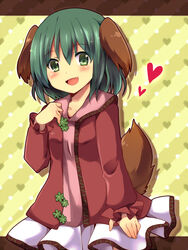  animal_ears bad_id bad_pixiv_id blush female green_eyes green_hair heart kasodani_kyouko oerba_yun_fang open_mouth short_hair skirt smile solo tail touhou uguisu_mochi_(ykss35) 