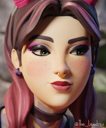  1boy 1girls 3d alternate_version_available beach_jules blender braid braided_hair braided_ponytail close-up duo ear_piercing earrings epic_games face_closeup female_focus fortnite freckles freckles_on_face goggles goggles_on_head green_eyes headwear highres jules_(fortnite) lewdrex light-skinned_female light-skinned_male light_skin male male/female multicolored_hair nose_piercing piercing piercings pink_hair ponytail ponytails solo_focus tattoo tattoos two_tone_hair watermark 