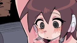  aile_(mega_man_zx) arm_up black_eyes blush breath brown_hair buzzlyears close-up cropped female highres mega_man_(series) mega_man_zx paid_reward_available ringed_eyes robot_ears short_hair 