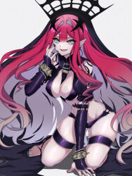  baobhan_sith_(fate) baobhan_sith_(second_ascension)_(fate) bare_shoulders black_panties bracelet breasts bridal_gauntlets detached_sleeves earrings fate/grand_order fate_(series) female grey_eyes highres jewelry kawairuka_ko large_breasts long_hair looking_at_viewer navel open_mouth panties pink_hair pointy_ears revealing_clothes sidelocks smile solo spiked_bracelet spikes thigh_strap thighs tiara underwear veil 