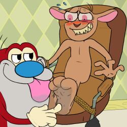  anthro blush bondage bondage bound driftero feet foot_fetish foot_lick foot_play hi_res licking male nickelodeon ren_and_stimpy ren_h&ouml;ek stimpy_j._cat tickling tongue 