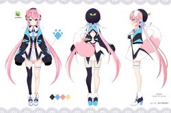  :3 absurdres animal_ears color_guide concept_art dog_ears dog_girl dog_tail female full_body highres hood hoodie leaf long_sleeves low_twintails necktie oerba_yun_fang official_art pink_hair reference_sheet tail twintails virtual_youtuber vyugen yuniiho yuniiho_(vtuber) 