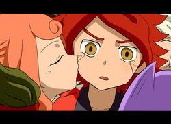  4boys burn burn_(inazuma_eleven) cheek_kiss fake_screenshot female fjk hasuike_an heat_(inazuma_eleven) inazuma_eleven inazuma_eleven_(series) kissing multiple_boys nagumo_haruya neppa_(inazuma_eleven) red_hair 