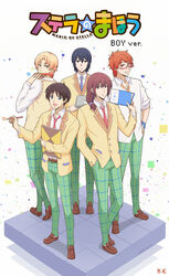  5boys blonde_hair brown_hair commentary_request copyright_name fuda_yumine fudanshi fujikawa_kayo genderswap_(ftm) glasses gobanme_no_mayoi_neko headphones honda_tamaki jacket long_hair multiple_boys multiple_girls murakami_shiina open_mouth pencil ponytail rule_63 seki_ayame sketchbook smile stella_no_mahou 