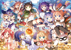  6+girls :d :o :q ;d animal_ears anko_(gochiusa) aoyama_blue_mountain bicorne blonde_hair blue_eyes blue_hair broom broom_riding brown_hair candy candy_wrapper cape capelet carrying cat_ears character_name chestnut_mouth claw_pose copyright_name crown domino_mask dress everyone fake_animal_ears food full_moon gochuumon_wa_usagi_desu_ka? green_eyes hair_ornament hair_ribbon hairband halloween halloween_costume hat highres hoto_cocoa hoto_mocha jack-o&#039;-lantern jouga_maya kafuu_chino kafuu_saki kirima_syaro koi_(koisan) lantern mask mate_rin moon multiple_girls natsu_megumi one_eye_closed open_mouth orange_hair princess_carry purple_eyes purple_hair rabbit_ears red_eyes red_hair ribbon smile tedeza_rize tiara tippy_(gochiusa) tongue tongue_out ujimatsu_chiya v-shaped_eyebrows wavy_mouth witch_hat wrist_cuffs x_hair_ornament yellow_eyes 