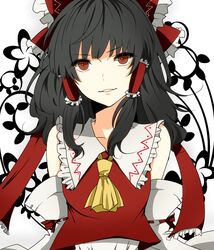  ascot bad_id bad_pixiv_id black_hair bow brown_eyes detached_sleeves female hairbow hakurei_reimu long_hair red_bow solo touhou waiko 