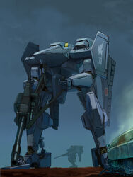  antennae cannon cloud cloudy_sky commentary_request dark emblem full_body gun gungriffon holding holding_weapon huge_weapon inui_(jt1116) japan machine_gun mecha military military_vehicle motor_vehicle night no_humans robot science_fiction silhouette sky standing tank translated type_12_high-macs weapon wheel 