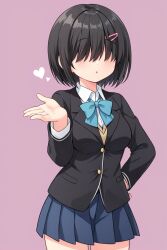  ai_generated black_hair blowing_kiss flanofart hair_covering_eyes hair_over_eyes hair_over_one_eye school_uniform schoolgirl tagme wierdgirl_(flanofart) 