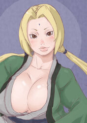  artist_request blonde_female blonde_hair clothed_female forehead_jewel green_robe large_lips naruto orange_eyes ponytails sideboob solo solo_female tsunade twintails 