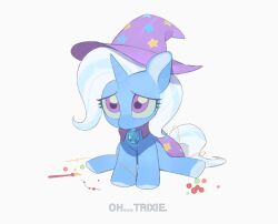  big_eyes bilidongdong cape character_name clothing equid equine female friendship_is_magic hasbro horn horse mammal my_little_pony mythological_creature mythological_equine mythology pony purple_cape purple_clothing sad simple_background solo trixie_(mlp) unicorn white_background 