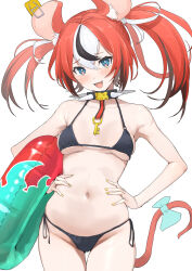  animal_ears bikini black_bikini black_hair blue_eyes breasts cheese collar cowboy_shot dice_hair_ornament female food furrowed_brow hair_ornament hakos_baelz hands_on_own_hips highres holding holding_swim_ring hololive hololive_english long_hair looking_at_viewer mitsuru_(pixiv_34028718) mouse_ears mouse_girl mousetrap multicolored_hair navel red_hair sharp_teeth side-tie_bikini_bottom sideboob simple_background small_breasts solo spiked_collar spikes stomach streaked_hair swim_ring swimsuit teeth underboob virtual_youtuber white_background white_hair 