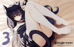  animal_ear_fluff animal_ears barefoot black_hair black_skirt cat_ears cat_girl cat_tail character_request copyright_name copyright_notice female kamizaki_hibana long_hair lying numbered on_back on_bed reverseblue_x_re-birthend second-party_source shadow single_bare_shoulder skirt solo tail thighs yellow_eyes 