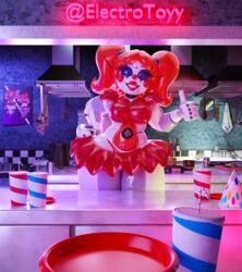  3d 3d_(artwork) baby_(fnafsl) circus_baby circus_baby_(cosmic_trance) circus_baby_(fnaf) electrotoyy employee five_nights_at_freddy&#039;s five_nights_at_freddy&#039;s:_sister_location kitchen serving_food solo solo_female 