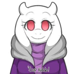  alternate_universe altertale anthro boss_monster_(undertale) bovid caprine clothed clothing female friisans fur hi_res hoodie horn mammal pink_eyes simple_background solo text topwear toriel toriel_(altertale) undertale undertale_(series) white_background white_body white_fur 