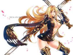  armor blonde_hair breasts drag-on_dragoon drag-on_dragoon_3 five_(drag-on_dragoon) midriff nadir petals sideboob weapon yellow_eyes 