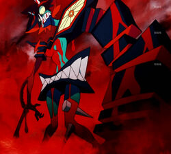  anime_screenshot berserk_ryuuko black_hair female fusion kill_la_kill living_clothes matoi_ryuuko monster multicolored_hair non-web_source photoshop_(medium) senketsu short_hair spoilers stitched teeth third-party_edit trigger_(company) weapon 