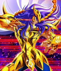  1boy armor fingernail fingernails gold_saint long_hair purple_hair saint_seiya scorpio_milo 