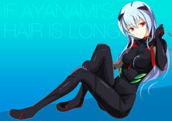  alternate_hair_length alternate_hairstyle ayanami_rei black_bodysuit blue_hair bodysuit commentary_request english_text evangelion:_3.0_you_can_(not)_redo female interface_headset ivuki long_hair neon_genesis_evangelion plugsuit rebuild_of_evangelion red_eyes solo 