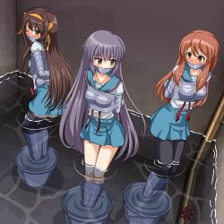  absurdres asahina_mikuru blush bondage bondage bound collarbone gag gagged highres improvised_gag nagato_yuki original peril restrained struggling suzumiya_haruhi suzumiya_haruhi_no_shoushitsu suzumiya_haruhi_no_yuuutsu sweatdrop tape tape_bondage tape_gag taped_arms taped_fingers taped_hands taped_legs thalter39o tied_up_(nonsexual) 