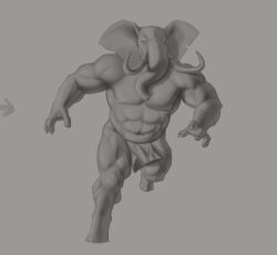  abs absurd_res aduran anthro big_ears bottomwear clothed clothing elephant elephantid empty_eyes front_view hi_res loincloth male male_anthro mammal monochrome muscular muscular_anthro muscular_male notched_ear overweight overweight_anthro overweight_male pecs proboscidean proboscis_(anatomy) running solo topless trunk_(anatomy) tusks 