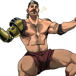  1boy 2022 abs apex_legends bara barazoku beard biceps blush chris_sdd clothing facial_hair fuse_(apex_legends) gay hairy hairy_arms hairy_chest hi_res highres male male_focus male_only male_pubic_hair manly muscles muscular muscular_arms muscular_legs muscular_male muscular_thighs nipples solo solo_male 