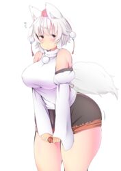  animal_humanoid armwear big_breasts blush bodily_fluids bottomwear breasts canid canid_humanoid canine canine_humanoid clothed clothing detached_sleeves female hair hat headgear headwear hi_res huge_breasts humanoid inner_ear_fluff mammal mammal_humanoid momiji_inubashiri red_eyes shirt shishi_juuroku short_hair skirt solo sweat sweatdrop tokin_hat topwear touhou tuft white_hair wolf_humanoid 