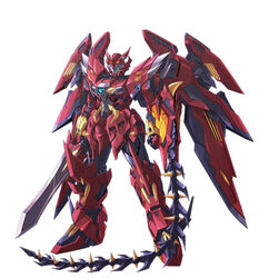  commentary_request glowing glowing_eyes gundam gundam_epyon knight_epyon mecha no_humans robot sd_gundam sd_gundam_gaiden simple_background sword takamaru_(taka1220) weapon whip white_background wings 