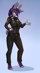  5_fingers anthro antlers braided_hair clothed clothing digital_media_(artwork) digitigrade fingers hair hi_res horn jackalope lagomorph mammal purple_eyes purple_hair robyn_paperdoll shaded simple_background smile solo standing 