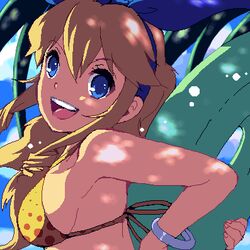  blonde_hair blue_eyes bow breasts drill_hair enoo female hair_ribbon hairband jaggy_lines jane_maxwell long_hair lowres oekaki open_mouth ribbon sideboob sidelocks solo wild_arms wild_arms_1 