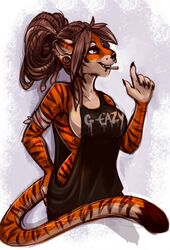  5_fingers anthro breasts cigarette clothed clothing digital_media_(artwork) ear_piercing felid female fingers fur hi_res mammal orange_body orange_fur pantherine piercing robyn_paperdoll shaded side_boob smile smoking solo striped_body striped_fur stripes tiger 