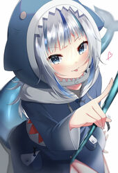  :p bad_id bad_pixiv_id blue_eyes blue_hair blue_hoodie blush female fins fish_tail gawr_gura gawr_gura_(1st_costume) grey_hair heart highres hololive hololive_english hood hood_up hoodie isana_(isn_kn) long_sleeves looking_at_viewer multicolored_hair reversed seiza signature sitting solo stick streaked_hair tail tongue tongue_out virtual_youtuber weapon white_background wide_sleeves 