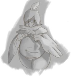  2016 adjusting_clothing anthro avian beak belly big_belly bird bodily_fluids crotch_tuft decidueye deep_navel digital_drawing_(artwork) digital_media_(artwork) feathered_wings feathers front_view frown generation_7_pokemon hi_res looking_aside looking_away male navel nintendo nobodyshouse overweight overweight_male pokemon pokemon_(species) portrait shy simple_background solo standing tears thick_thighs three-quarter_portrait tuft welling_tears white_background winged_arms wings 