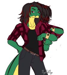  animated annoyed anthro calculator casio clock flannel_shirt icarus_aresane lizard male nyagirl reptile scalie short_playtime waiting watch 