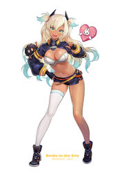  bad_id bad_twitter_id belt belt_skirt black_footwear black_gloves blue_hair blush breasts cleavage dark-skinned_female dark_skin female fingerless_gloves full_body gloves highres large_breasts lino_chang long_hair looking_at_viewer multicolored_hair navel oerba_yun_fang open_mouth original shoes single_thighhigh smile sneakers solo thighhighs two-tone_hair very_long_hair white_hair white_thighhighs 