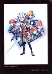  2boys 6+girls absurdres ahoge akikazu_mizuno armor ash_(phantasy_star_online) black_hair blonde_hair blue_eyes brown_hair closed_mouth dark_skin duman emilia_percival energy_sword ethan_waber eyepatch fonewearl full_body gloves grey_hair hair_ornament highres holding holding_sword holding_weapon humar hunewearl long_hair looking_at_viewer lutia_(phantasy_star_nova) matoi_(pso2) mikoto_cluster multiple_boys multiple_girls nagisa_(psp2i) neon_trim official_art open_mouth page_number parted_lips phantasy_star phantasy_star_nova phantasy_star_online_2 phantasy_star_portable_2 phantasy_star_portable_2_infinity phantasy_star_universe phantasy_star_zero photoshop_(medium) pink_hair ponytail red_eyes sarisa scan short_hair shorts side_ponytail sil&#039;fer smile standing sword tied_hair weapon 