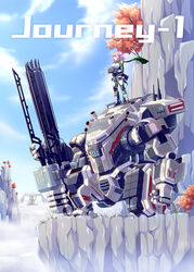  1other amauri_miruki animification binoculars blue_eyes breasts cannon clenched_hand commission extra_eyes female gatling_gun gloves green_scarf gun highres holding holding_binoculars holding_cannon holding_gun holding_weapon legion_(titanfall_2) machine_gun machinery mecha medium_breasts medium_hair on_mecha pilot_suit pink_hair predator_cannon pretty_series robot scarf science_fiction size_difference skeb_commission smile standing titan_(titanfall) titanfall_(series) titanfall_2 waccha_primagi! weapon white_gloves yakisoba_(kaz2113) 