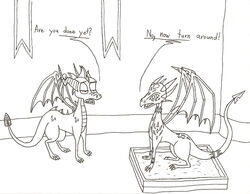  activision black_and_white cynder dragon duo female feral legend_of_spyro litter_box litter_box_usage male male/female monochrome mythological_creature mythological_scalie mythology perspectivezero scalie simple_background spyro spyro_the_dragon temple white_background 