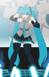  aqua_eyes aqua_hair aqua_necktie bare_shoulders black_footwear black_sleeves blush boots breasts commentary_request curvy dancing detached_sleeves female glowstick hatsune_miku headphones headset highres large_breasts legs_apart long_hair mage_(harumagedon) miniskirt monitor necktie photoshop_(medium) pleated_skirt pose skindentation skirt solo_focus standing thick_arms thick_thighs thigh_boots thighhighs thighs twintails very_long_hair vocaloid wide_hips wireless zettai_ryouiki zoom_layer 