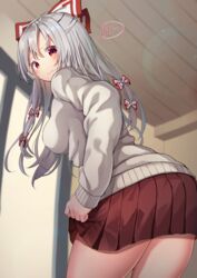  fujiwara_no_mokou mamemochi seifuku skirt_lift sweater touhou 