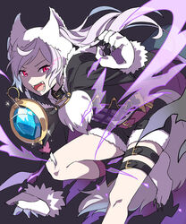  animal_ears animal_hands belt female fire_emblem fire_emblem_awakening fire_emblem_heroes fur_trim gloves grima_(fire_emblem) halloween_costume long_sleeves menoko open_mouth paw_gloves paw_shoes protected_link red_eyes robin_(female)_(fire_emblem) robin_(female)_(halloween)_(fire_emblem) robin_(fire_emblem) shorts simple_background solo tail thigh_strap twintails white_hair wolf_ears wolf_tail 