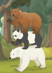  2019 all_fours bear bearhybrid blush blush_lines brown_bear brown_body brown_fur cartoon_network cellphone claws electronics fangs feral fur gesture giant_panda grizzly_(we_bare_bears) grizzly_bear group hi_res holding_cellphone holding_object holding_phone ice_bear_(we_bare_bears) looking_at_viewer male mammal mouth_closed multicolored_body multicolored_fur nude open_mouth outside panda_(we_bare_bears) paws phone polar_bear signature smile smiling_at_viewer standing_on_another teeth trio ursine waving waving_at_viewer waving_hand we_bare_bears white_body white_fur 