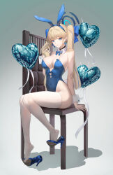  absurdres alternate_breast_size alternate_hairstyle animal_ears balloon bare_shoulders blonde_hair blue_archive blue_bow blue_bowtie blue_eyes bow bowtie breasts closed_mouth fake_animal_ears female heart_balloon high_heels highleg highleg_leotard highres hodangdang_ok large_breasts leotard long_hair looking_at_viewer official_alternate_costume playboy_bunny shoe_dangle sitting solo strapless strapless_leotard thighhighs toki_(blue_archive) traditional_bowtie twintails very_long_hair wrist_cuffs 