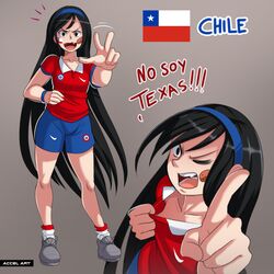  accelart angry_face big_ass chile chile-chan_(accelart) chilean_flag female national_personification no_bra small_breasts soccer_uniform world_cup 