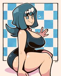  big_ass big_breasts blue_eyes blue_hair cleavage curvy game_freak lana&#039;s_mother_(pokemon) large_breasts legendofnerd mature_female milf mother nintendo one-piece_swimsuit pokemon pokemon_sm solo thick_thighs wide_hips 