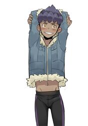  dong_bl gay hop_(pokemon) purple_hair sweat_pants yaoi 