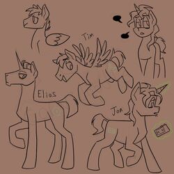  1:1 alternate_species ambiguous_gender corvidoodle cutie_mark elias_bouchard equid equine facial_hair feathered_wings feathers feral feralized flying furrification group hasbro hooves horn horse jonathan_sims magic_user mammal mane my_little_pony mythological_creature mythological_equine mythology pegasus ponification pony quadruped speech_bubble standing tail tape_recorder the_magnus_archives tim_stoker trio unicorn unicorn_horn walking wings 