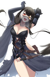  absurdres black_hair breasts cleavage cosplay female girls&#039;_frontline heterochromia highres kimi_(hearty_yuuki) large_breasts long_hair low_twintails mouth_veil multicolored_hair red_eyes ro635_(girls&#039;_frontline) skindentation solo standing streaked_hair tokarev_(girls&#039;_frontline) tokarev_(girls&#039;_frontline)_(cosplay) tokarev_(griffin&#039;s_dancer)_(girls&#039;_frontline) twintails veil very_long_hair yellow_eyes 