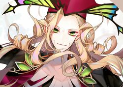  1boy bishounen blonde_hair eyeshadow fate/grand_order fate_(series) formal green_eyes high_collar light_smile long_hair looking_at_viewer makeup male_focus mizuki_(mz) open_mouth purple_headwear red_eyeshadow solo upper_body very_long_hair wolfgang_amadeus_mozart_(fate) 